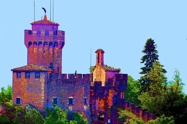 Ancient Beautiful Castle Illustration Background Color Spots — Foto Stock