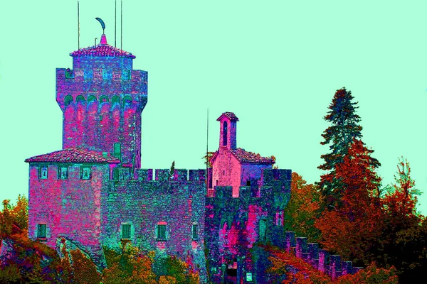 ancient beautiful castle illustration background with color spots