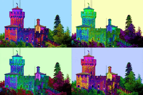 ancient beautiful castle illustration background with color spots