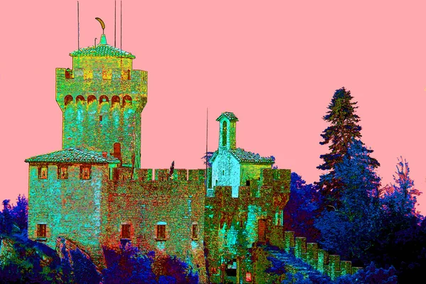 ancient beautiful castle illustration background with color spots