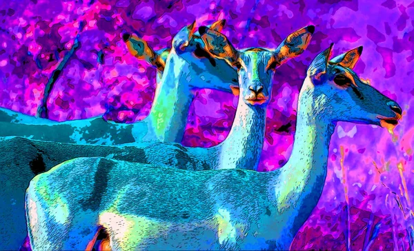 Group Impalas Illustration Background Color Spots — Photo