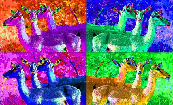 Group Impalas Illustration Background Color Spots — Stock Fotó