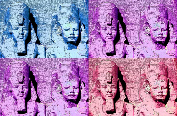 Статуя Абу Сімбел Нубії Єгипет Ілюстрація Поп Арту Кольоровими Плямами — стокове фото