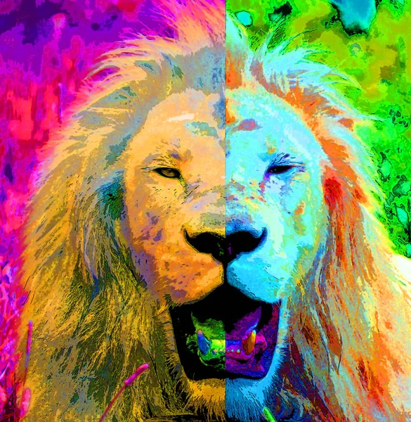 Lion Illustration Pop Art Background Color Spots — ストック写真