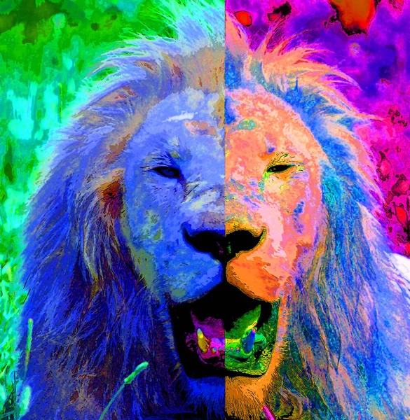 Lion Illustration Pop Art Background Color Spots — Stockfoto