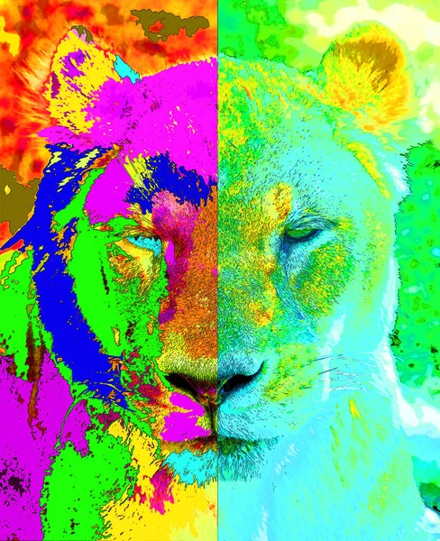 Lion Illustration Pop Art Background Color Spots — Photo