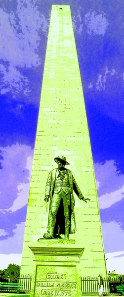 Boston Usa 2005 William Prescott Ezredes Szobra Bunker Hill Emlékmű — Stock Fotó