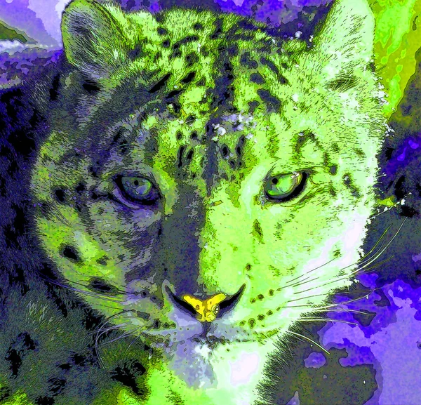 Сніговий Знак Леопарда Ілюстрація Поп Арт Значок Фону Кольоровими Плямами — стокове фото