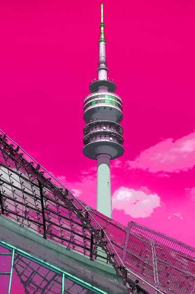 Munich Duitsland Juni Toren Van Het Stadion Van Het Olympiapark — Stockfoto