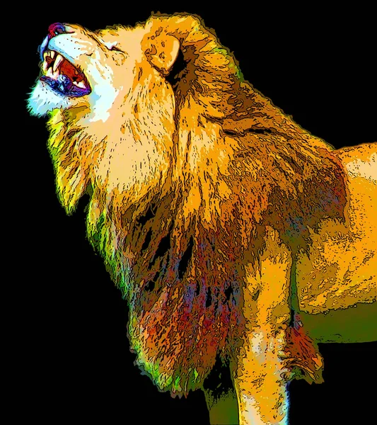 Lion illustration in pop art style, icon with color