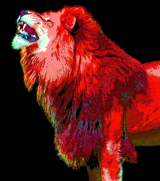 Lion illustration in pop art style, icon with color