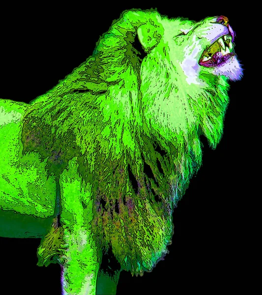 Ilustrasi Singa Dalam Gaya Seni Pop Ikon Dengan Warna — Stok Foto
