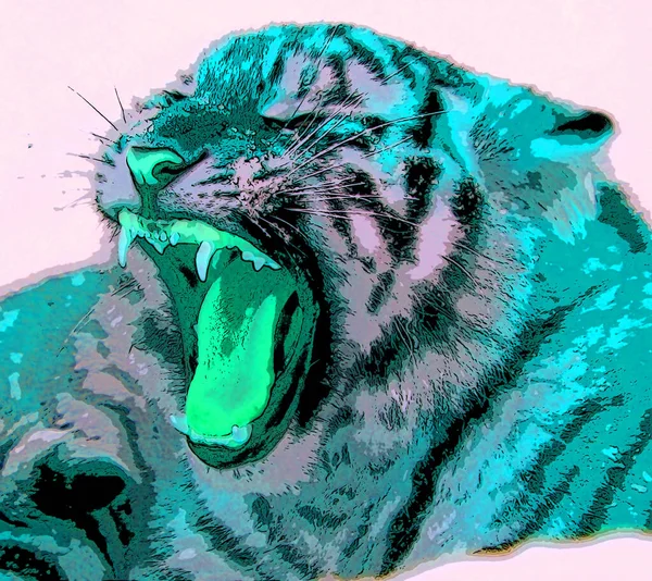 Tiger Segno Illustrazione Pop Art Icona Sfondo Con Macchie Colore — Foto Stock