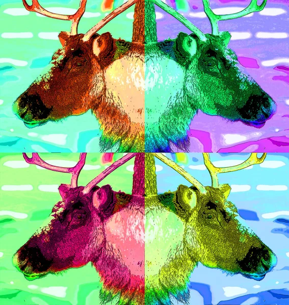 Иллюстрация Знака Оленя Поп Арт Иконка Фона Цветовыми Пятнами — стоковое фото