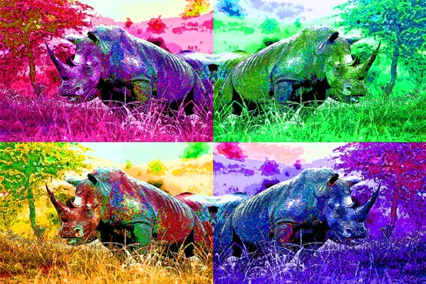 Rhinoceros Znamení Ilustrace Pop Art Pozadí Ikona Barevnými Skvrnami — Stock fotografie