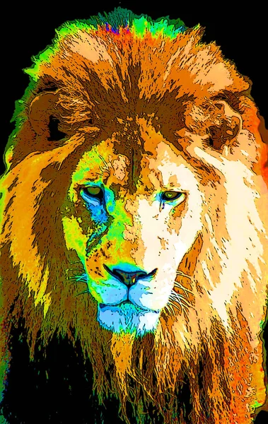 Lion Head Illustration Pop Art Style Icon Color — ストック写真