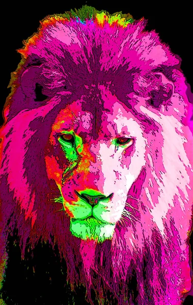Lion Head Illustration Pop Art Style Icon Color — Fotografia de Stock
