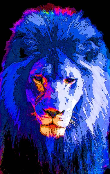 Lion Head Illustration Pop Art Style Icon Color — Photo