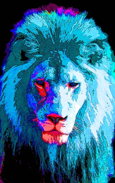 Lion Head Illustration Pop Art Style Icon Color — Stok fotoğraf