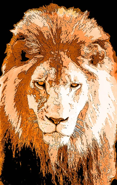 Lion Head Illustration Pop Art Style Icon Color — Stockfoto