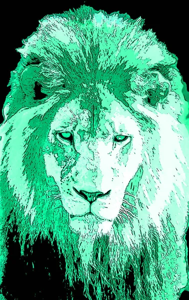 Lion Head Illustration Pop Art Style Icon Color — Stock fotografie
