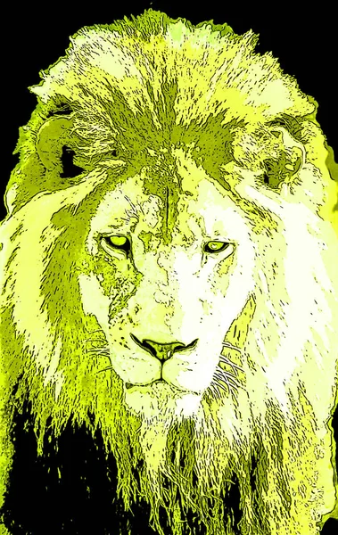Lion Head Illustration Pop Art Style Icon Color — Zdjęcie stockowe