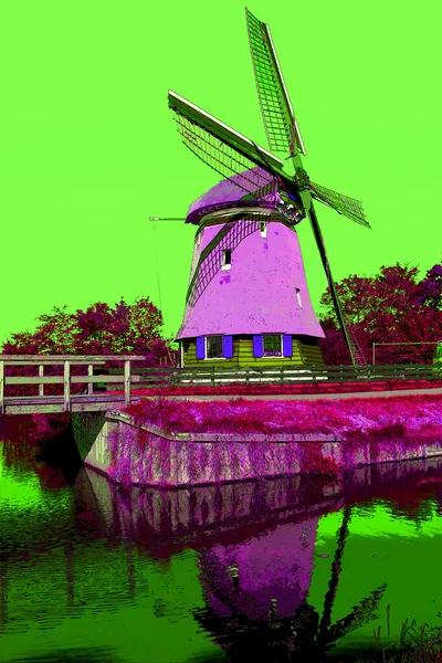 Windmill Sign Illustration Pop Art Background Icon Color Spots — Stock Photo, Image