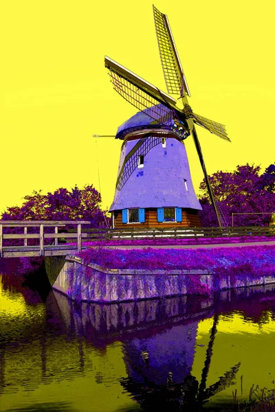 Windmill Sign Illustration Pop Art Background Icon Color Spots — Stock Photo, Image