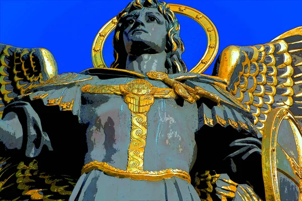 Kiev Ukraine Estátua Bronze Banhado Ouro Arcanjo Michael Saint Patrono — Fotografia de Stock