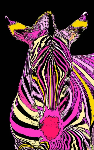 Zebra Head Illustration Pop Art Style Icon Color — 图库照片