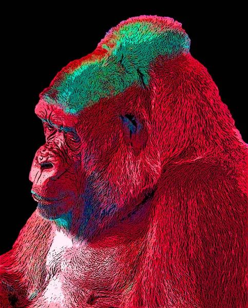 Pop Art Gorilla Icoon Met Kleurvlekken — Stockfoto