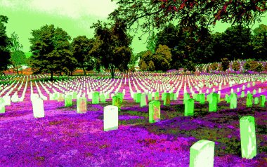 WASHINGTON DC USA 18 08 1998: Arlington National Cemetery is a United States military cemetery in Arlington County, Virginia, across the Potomac River from Washington, D.C. sign illustration pop art