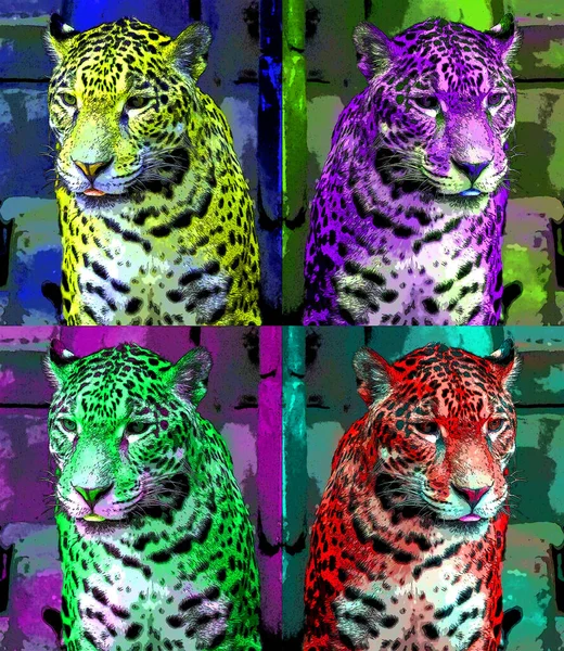 Pop art jaguar icon with color spots.