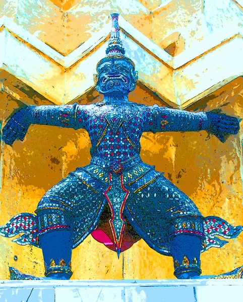 Bangkok Thailand 1999 Colorful Guardian God Statue Present Grand Palace — Zdjęcie stockowe