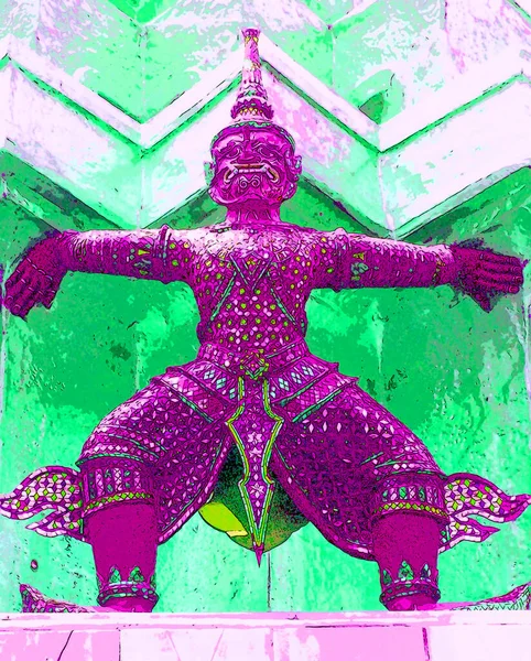 Bangkok Thailand 1999 Colorful Guardian God Statue Present Grand Palace — 스톡 사진