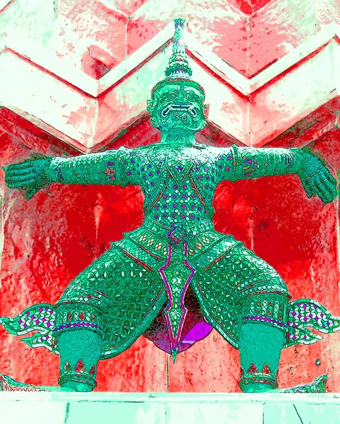 Bangkok Thailand 1999 Colorful Guardian God Statue Present Grand Palace — Zdjęcie stockowe