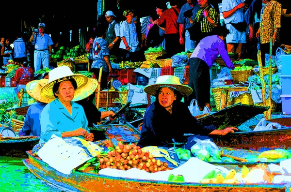 Bangkok Thailand 1999 Damnoen Saduak Floating Markets Bangkok City Star — Fotografia de Stock