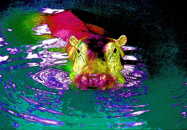 Hippopotamus Water Sign Illustration Pop Art Background Icon Color Spots — ストック写真