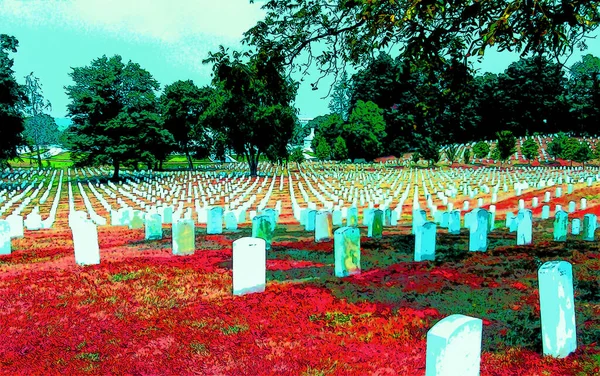 WASHINGTON DC USA 18 08 1998: Arlington National Cemetery is a United States military cemetery in Arlington County, Virginia, across the Potomac River from Washington, D.C. sign illustration pop art