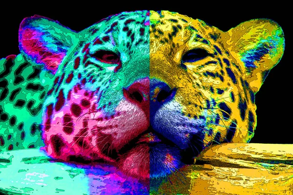 Pop Art Jaguar Ikone Mit Farbflecken — Stockfoto