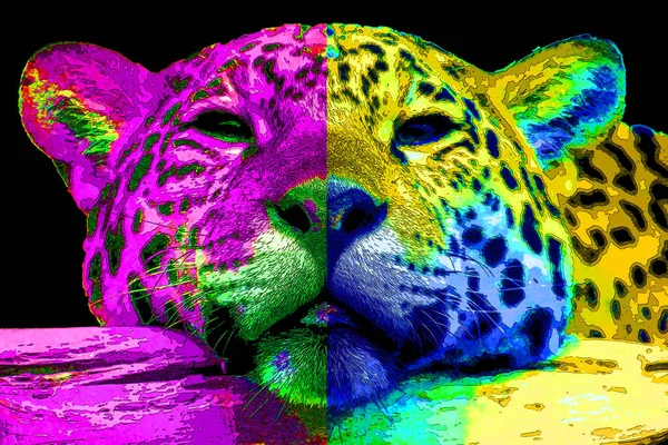 Pop Art Jaguar Icon Color Spots — Stock Photo, Image
