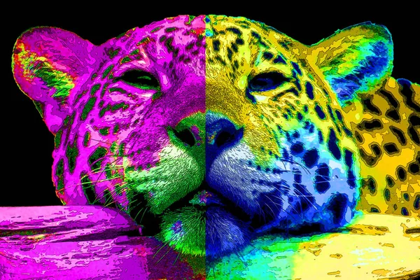 Ícone Jaguar Arte Pop Com Manchas Cor — Fotografia de Stock