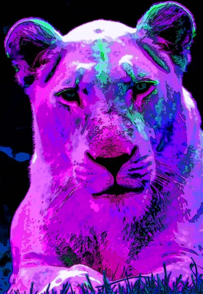 Lion Segno Illustrazione Pop Art Icona Sfondo Con Macchie Colore — Foto Stock