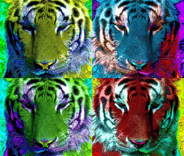 타이거 Tiger Pop Art Background Icon Color Spot — 스톡 사진