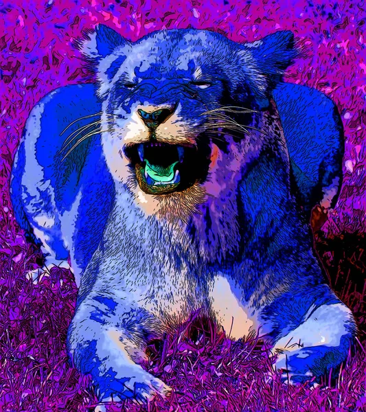 Lejonskylt Illustration Pop Art Bakgrund Ikon Med Färgfläckar — Stockfoto