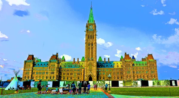 Ottawa Ontario Canada Ottawa Parliament Hills Centre Blok Teken Illustratie — Stockfoto