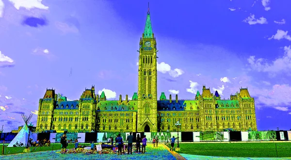 Ottawa Ontario Canada Ottawa Parliament Hills Centre Blok Teken Illustratie — Stockfoto