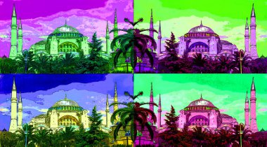 İSTANBUL TURKEY ECTOBER 04 2013: Sultanahmet Meydanı 'ndaki Aya Sofya Katedrali' nin renk lekeli güzel bir görüntüsü
