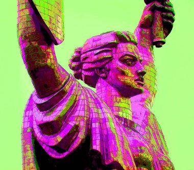 KYIV UKRAINE 09 04 17: Motherland Monument Kyiv Ukraine sign illustration pop-art background icon with color spots