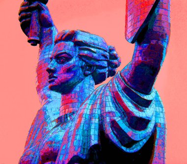 KIEV UKRAINE 09 04 17: Motherland Monument Kiev Ukraine sign illustration pop-art background icon with color spots